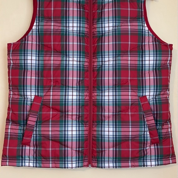 Lands’ End | Classic Red White Green Plaid Zip Front Down Puffer Vest M (8-10) - Picture 4 of 17
